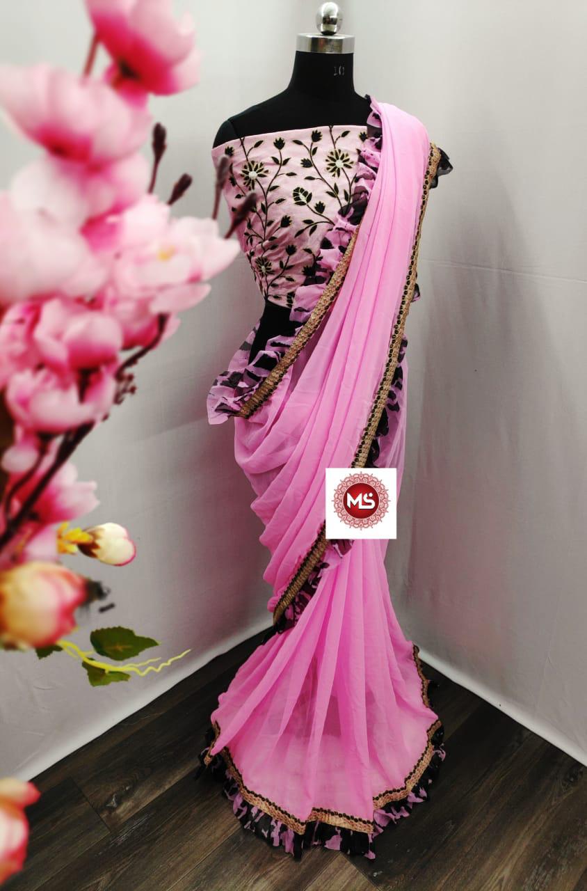 New Latest Designer Party Wear Ruffle Saree Collection 